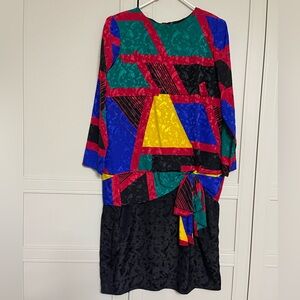 Vintage 1980’s Hal Herman Statement ArtDeco Cocktail Midi Dress by Donald Curtis